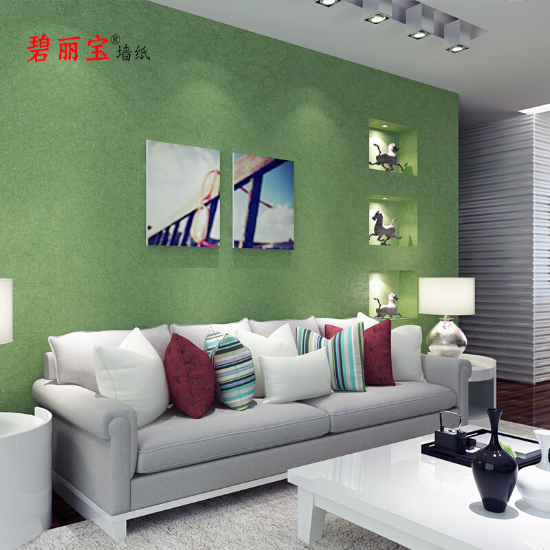 碧丽宝纯色素色蚕丝无纺布壁纸 简约现代的绿色美学